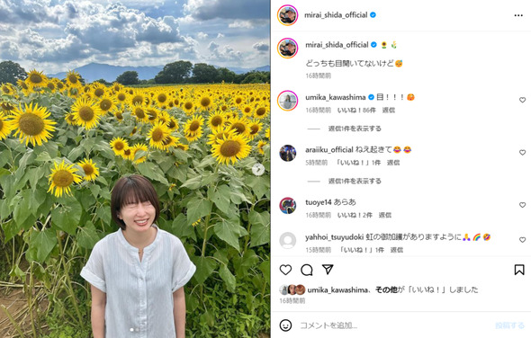 ひまわり畑で撮影する志田未来さん