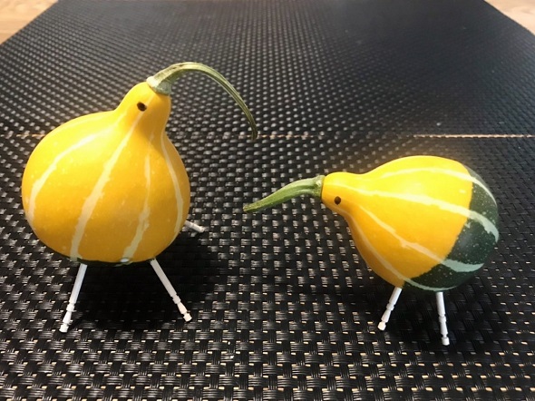 飾り付け用のカボチャを使い精霊馬のように再現したキーウィ