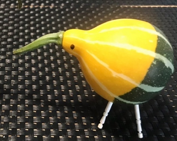 飾り付け用のカボチャを使い精霊馬のように再現したキーウィ