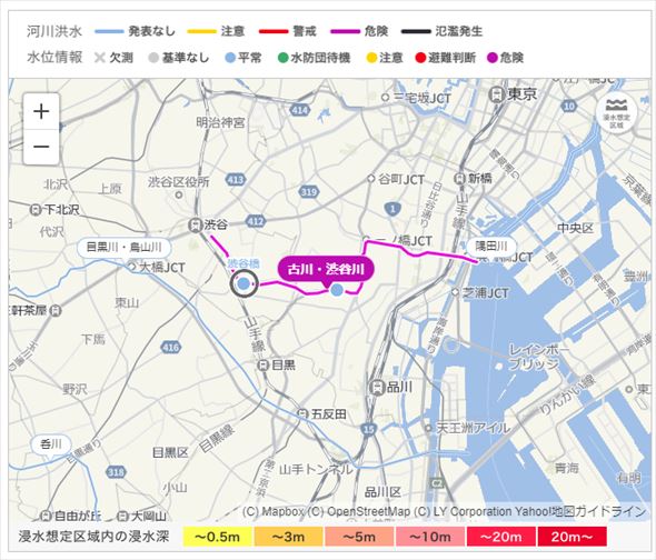 Yahoo!の河川水位情報