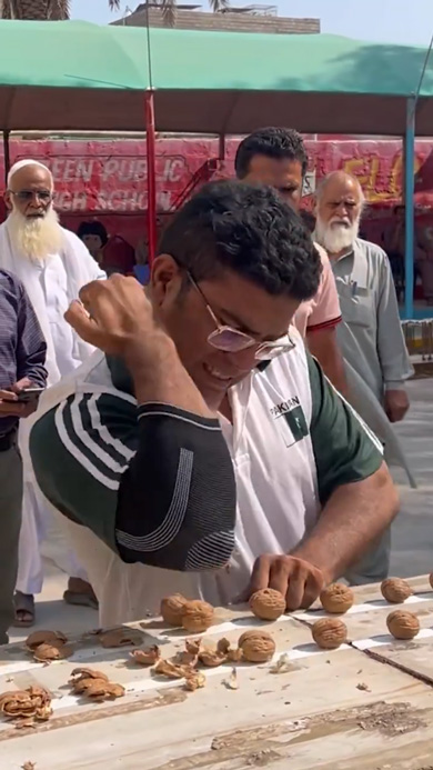 ギネス 世界記録 更新 高速 くるみ割り 肘 169個 破壊 パキスタン