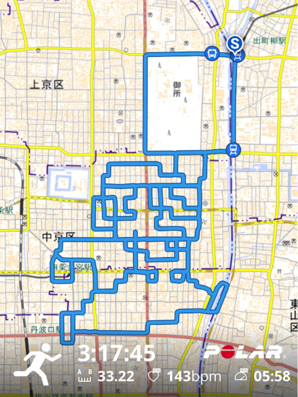 京都 歩いて GPSアート 軌跡 お絵かき マリオ 任天堂 京都御所 志水直樹