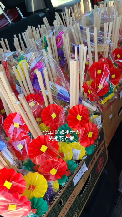 100歳 おばあちゃん 手仕事 見守る 猫 先祖花 祖母 白寿