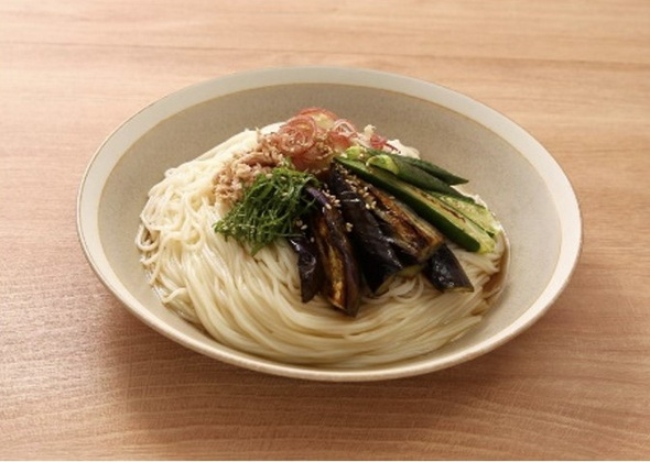 なすとオクラのさっぱりそうめん