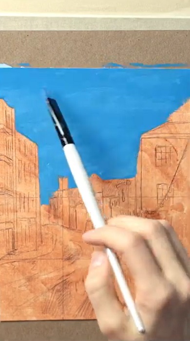 雨の夜の街の絵01