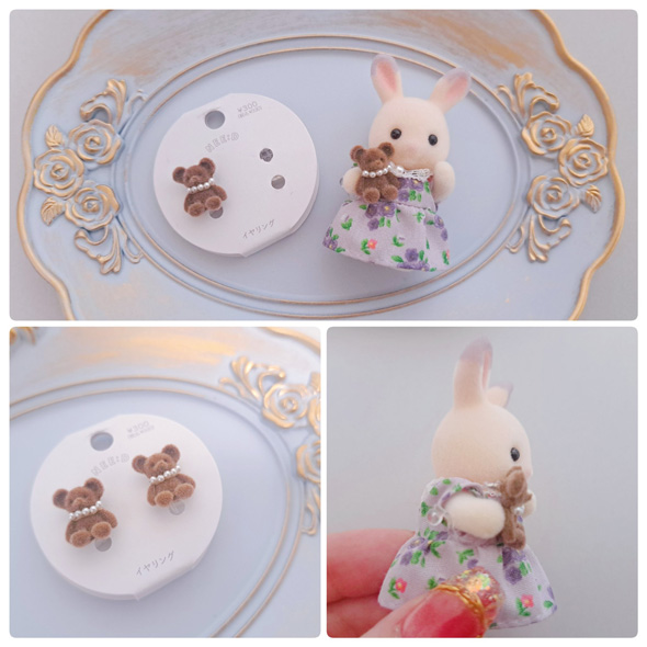 シルバニアファミリー 赤ちゃん スリコ キッズ クマ 樹脂イヤリング 抱っこ 3COINS