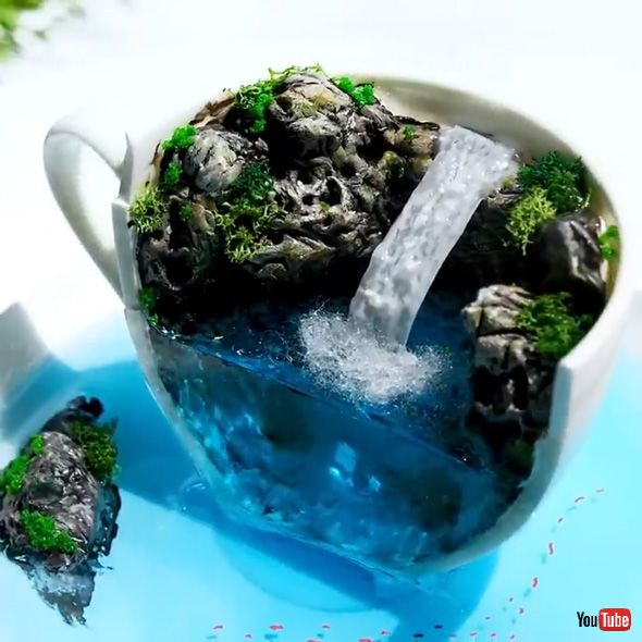 レジンアート コーヒーカップ 滝 ジオラマ リアル ハンドメイド メイキング