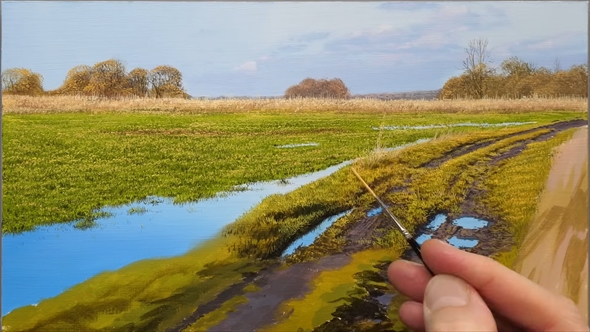 超リアルなあぜ道の油絵