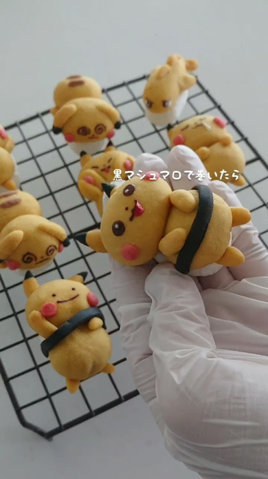 ポケモン ピカチュウ 玉子 すし お菓子 マシュマロ シャリ 手作り