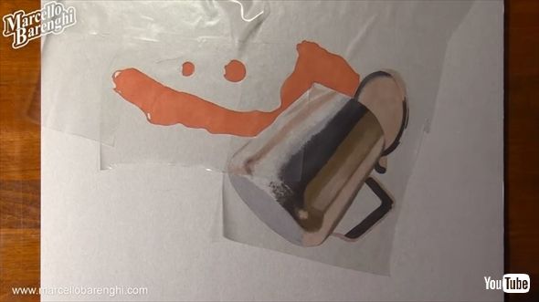 こぼれたコーヒーまでリアルなポットのイラスト