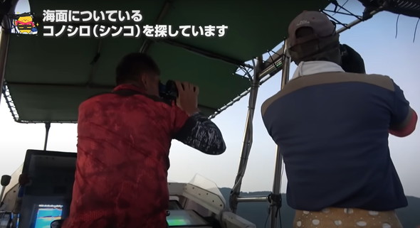 高級魚の大群に船から投網を打つ