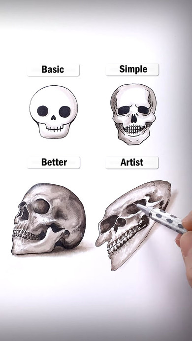絵 描画 頭蓋骨 ドクロ アーティスト 描き方 比較