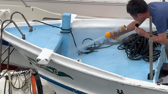 ハチの巣にスプレーを噴射