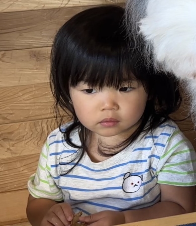 女の子とふわふわ犬