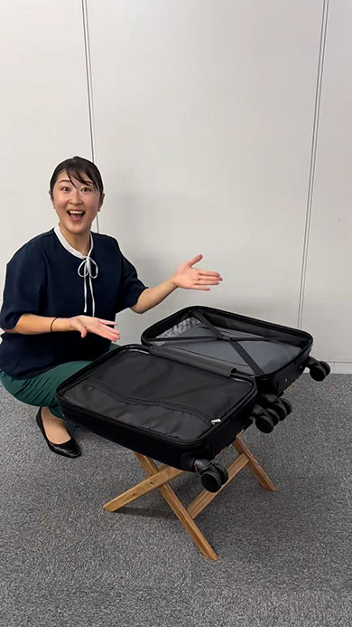 バゲージラックにスーツケースを置く