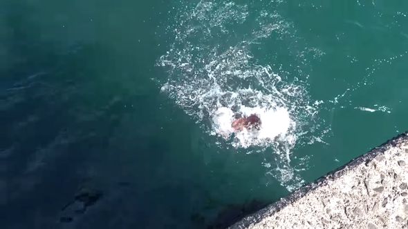 食いついた巨大魚によって発生した水しぶき