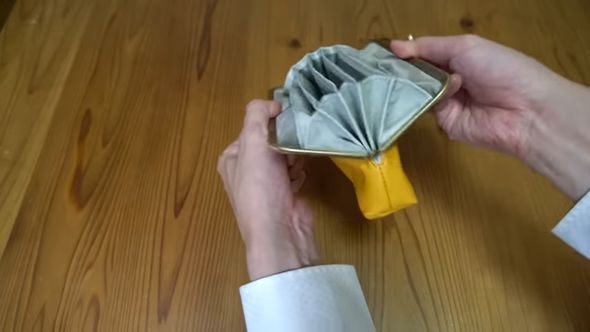 ムック本の特別付録であるお財布ポーチを開いた様子