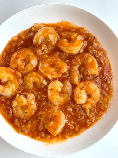 完成したエビチリ