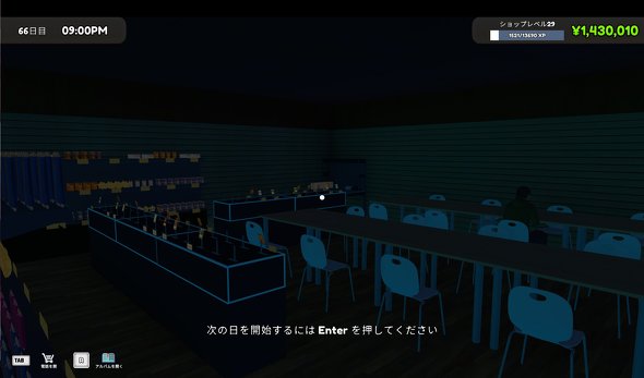 閉店後のゲーム画面にお客さんがいる画像