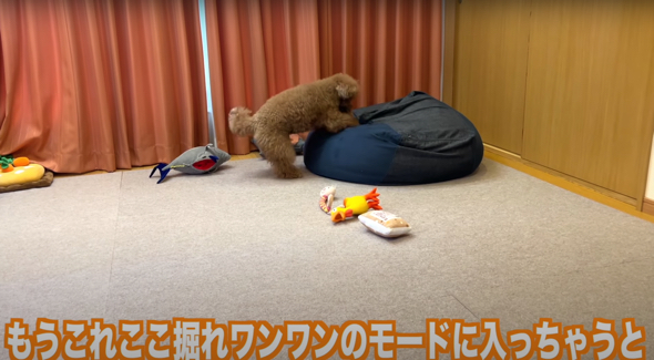 ビーズクッションで砂ほりタイム