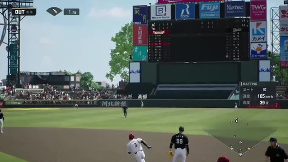 全力疾走する野球ゲーム内の打者