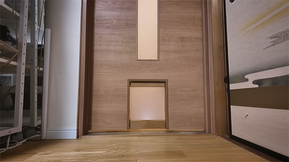 ふすまからのぞく猫の足