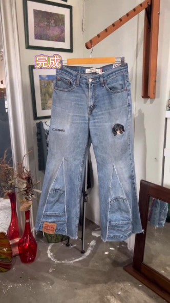 愛犬刺繡を施したデニム