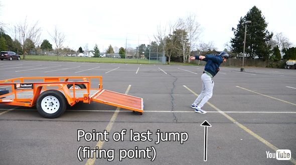 走行中の車の荷台から後方へジャンプ