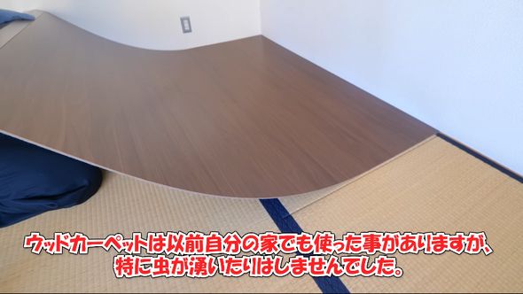 防虫処理を施し、妻の引っ越し先の畳部屋にウッドカーペットを敷く