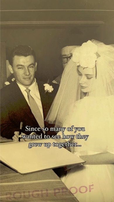 おばあちゃんとおじいちゃんの昔の写真。結婚式のドレス姿