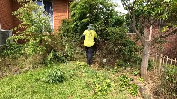 草刈り作業をする男性