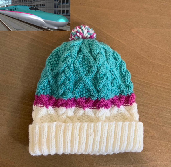 新幹線 E5系 はやぶさ 大好き 息子 編み物 手編み 3点セット ニット帽 手袋 マフラー