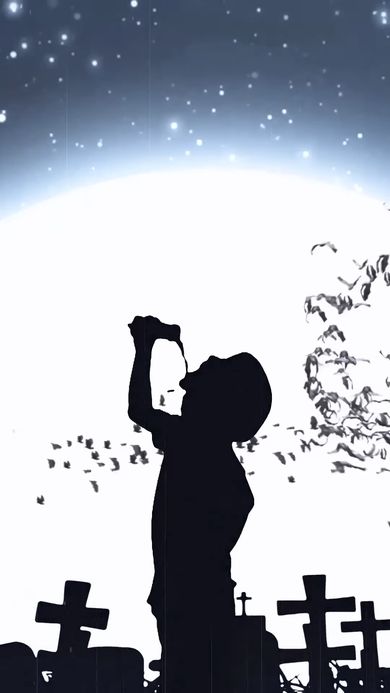 モンスターエナジーを飲んで覚醒する人のシルエット