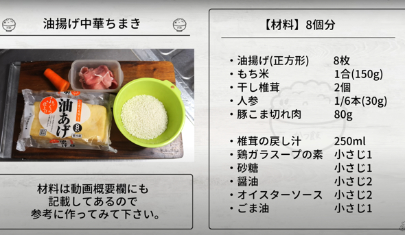 “油揚げ中華ちまき”の材料