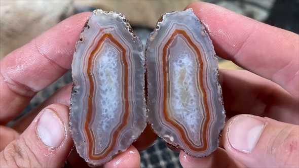 「瑪瑙（メノウ）」を半分に切ってみる動画