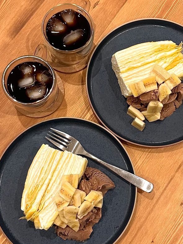 深夜 お手軽 スイーツ 2人前 500円以下 ミルクレープ アイス バナナ