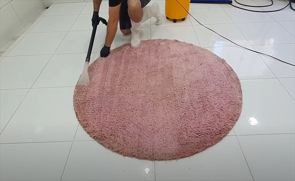 草が生えたラグマットの清掃3