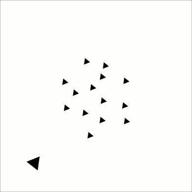 画面左下の大きな三角形の方を向いて整列しているように見える小さな三角形の集まり