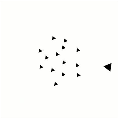 画面右下の大きな三角形の方を向いて整列しているように見える小さな三角形の集まり