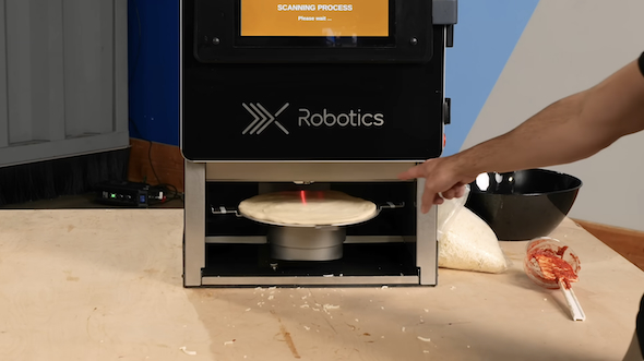 ピザ生地をレーザースキャン