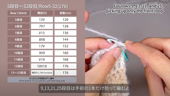 フリルをたくさん編んでいくと