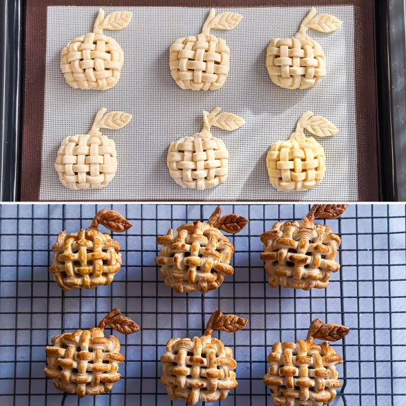 焼く前と焼いた後のアップルパイ