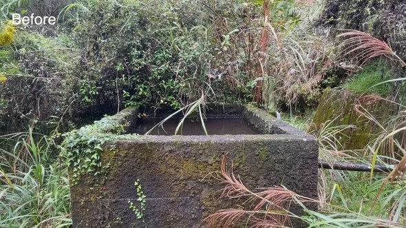 山奥の放置された水源を掃除して水を引いた人