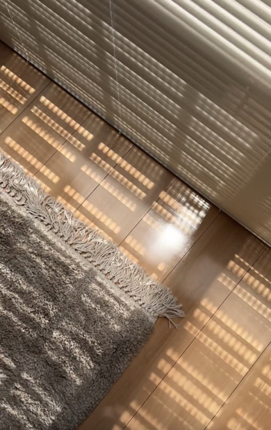 ナチュラルカラーのラグとブラインドを配置