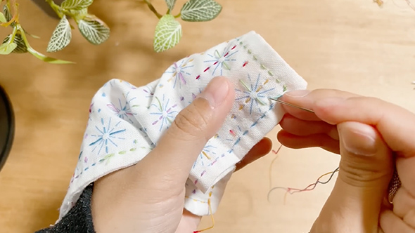 ミニ花ふきんの仕立て方と刺し方