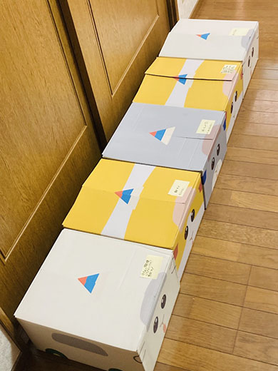 モルカーダンボール・並んだところを横から