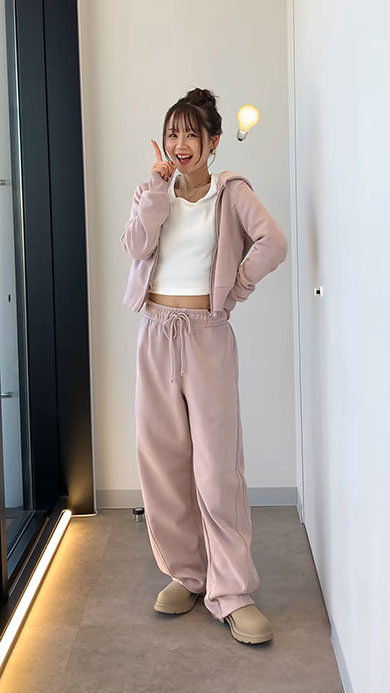 バレルレッグパンツ・コーデ例（ピンク）