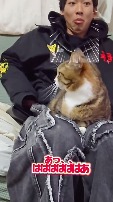 いつも厳しい猫が次男にお年玉