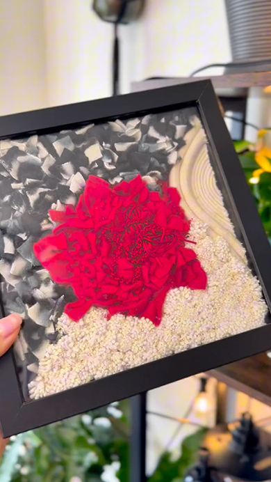 フリースのハギレで作ったファイバーアート