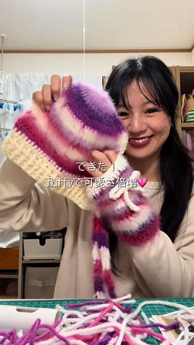 ふわふわモヘア風になったニットの帽子